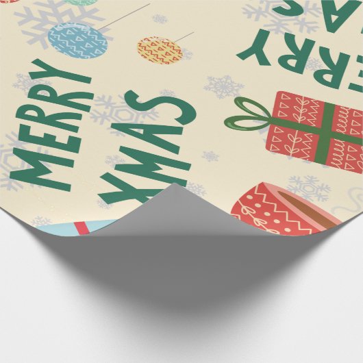 クリスマス2022モダンかわいいピンクの赤エレガント緑 ラッピングペーパー (角)