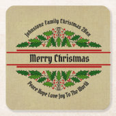 クリスマス20xxホリーに一致する名前文字の編集 スクエアペーパーコースター (正面)