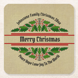 クリスマス20xxホリーに一致する名前文字の編集 スクエアペーパーコースター