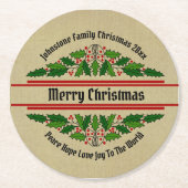 クリスマス20xxホリーに一致する名前文字の編集 ラウンドペーパーコースター (正面)