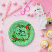 クリスマス20xxホリーレッドベリーモダングリーン7" ペーパープレート (パーティー)