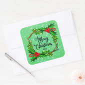 クリスマス20xxホリー赤い果実モダン緑 スクエアシール (封筒)
