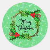クリスマス20xxホリー赤い果実モダン緑 ラウンドシール (正面)