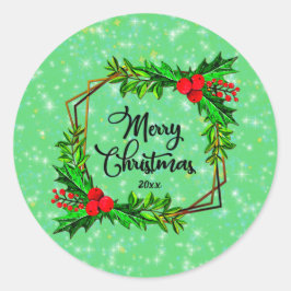 クリスマス20xxホリー赤い果実モダン緑 ラウンドシール