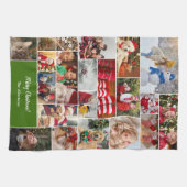クリスマス22フォトコラージュと家族の名前グリーン キッチンタオル (横)