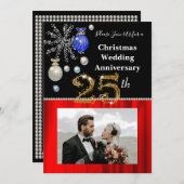 クリスマス25結婚thアニバーサリーブラック&金ゴールド 招待状 (正面/裏面)