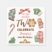 クリスマス2ndバースデーガールピンク冬パーティー スタンダードカクテルナプキン (正面)