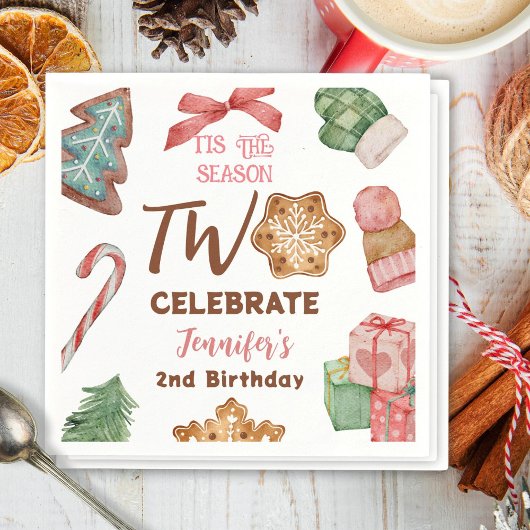 クリスマス2ndバースデーガールピンク冬パーティー スタンダードカクテルナプキン