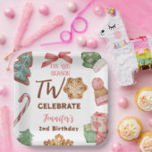 クリスマス2ndバースデーガールピンク冬パーティー ペーパープレート (パーティー)