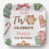 クリスマス2ndバースデーガールピンク冬パーティー ペーパープレート (正面)