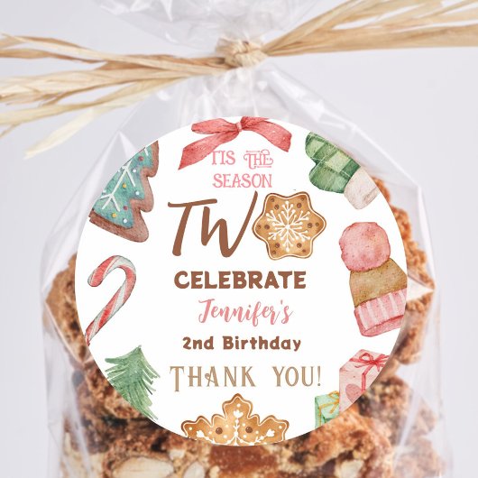 クリスマス2ndバースデーガールピンク冬パーティー ラウンドシール