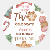 クリスマス2ndバースデーガールピンク冬パーティー ラウンドシール (正面)