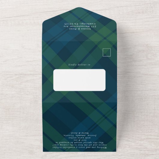 クリスマス3フォトグリーティングQRコードホリデーカード オールインワン招待状 (外側)