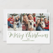 クリスマス3フォトグリーンタイポグラフィ シーズンカード (正面)