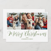 クリスマス3フォトグリーンタイポグラフィ シーズンカード (正面/裏面)