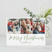 クリスマス3フォトグリーンタイポグラフィ シーズンカード (スタンド正面)