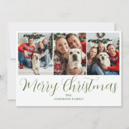 クリスマス3フォトグリーンタイポグラフィ シーズンカード