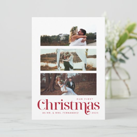 クリスマス3フォトコラージホリデーカード シーズンカード (スタンド正面)