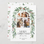 クリスマス3フォトコラージミストレトーホリデーカード シーズンカード (正面/裏面)