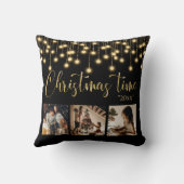クリスマス3フォトコラージュ素朴ストリングライトティザー クッション (裏面)