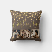 クリスマス3フォトコラージュ素朴ストリングライトティザー クッション (正面)