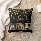 クリスマス3フォトコラージュ素朴ストリングライト クッション (ブランケット)