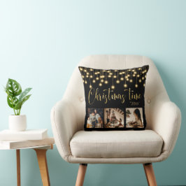 クリスマス3フォトコラージュ素朴ストリングライト クッション