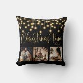 クリスマス3フォトコラージュ素朴ストリングライト クッション (正面)