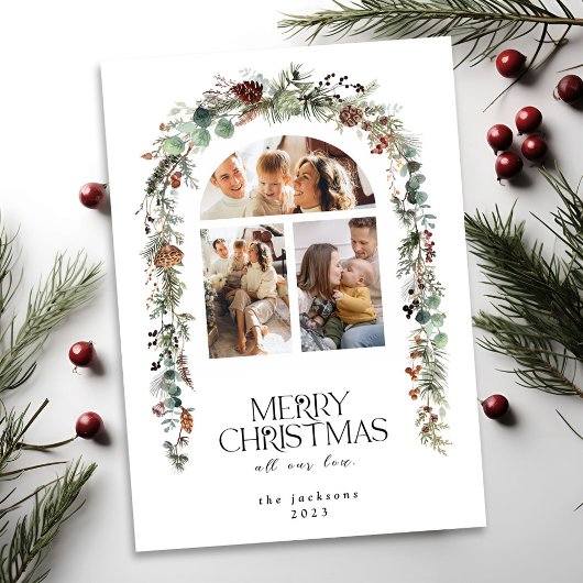 クリスマス3フォトコラージロータスポッドホリデーカード シーズンカード