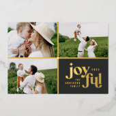 クリスマス3フォトモダンブラックフォイルのホリデーカード 箔シーズンカード (正面)