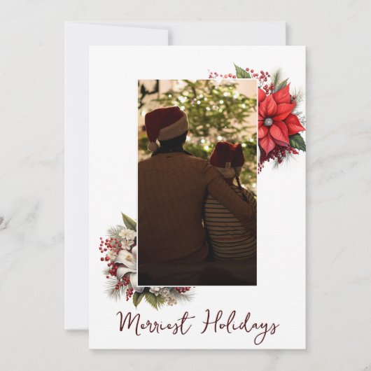 クリスマス3写真水彩植物性フローラ 招待状 (正面)