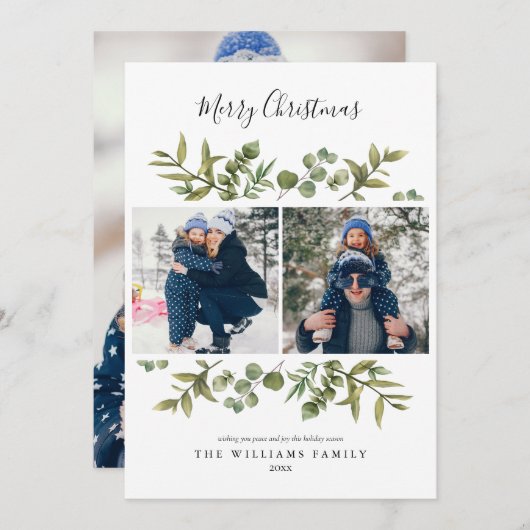 クリスマス3写真緑モダン園 シーズンカード (正面/裏面)