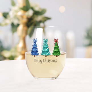 クリスマス3本ツリー ステムなしワイングラス