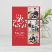 クリスマス3枚の写真コラージュ ベイビー 外は寒い シーズンカード (スタンド正面)