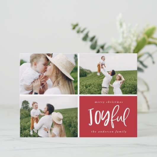 クリスマス3枚の写真モダンタイポグラフィうれしそうな シーズンカード (スタンド正面)