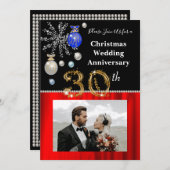 クリスマス30結婚thアニバーサリーブラック&金ゴールド 招待状 (正面/裏面)