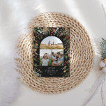 クリスマス3 photo arch water color botanicalフローラ シーズンカード<br><div class="desc">メリークリスマスモダン水の色エレガント乾燥した植物性フローラ消色の色ホリデーアーチ3写真クリスマスカード。モダントレンディーブラックデザイン。</div>