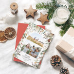 クリスマス3 photo arch water color botanicalフローラ シーズンカード<br><div class="desc">メリークリスマスモダン水の色エレガント乾燥した植物性フローラ消色の色ホリデーアーチ3写真クリスマスカード。レッドバックデザイン。</div>