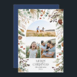 クリスマス3 photo arch water color botanicalフローラ シーズンカード<br><div class="desc">メリークリスマスモダン水の色エレガント乾燥した植物性フローラ消色の色ホリデーアーチ3写真クリスマスカード。ネイビーブルーの後援者。</div>