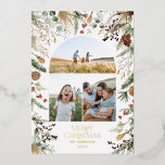 クリスマス3 photo arch water color botanicalフローラ 箔シーズンカード<br><div class="desc">暗いモダンムーディフローラトレンド暗いクリスマス水の色エレガント乾燥された植物消色の色の休日アーチ3写真クリスマスカードデザインとホイルレタリング</div>