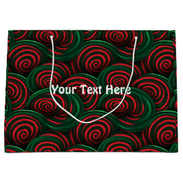 クリスマス3D赤と緑の渦巻き ラージペーパーバッグ