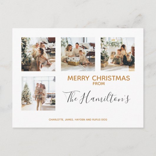 クリスマス4の写真パーソナライズされた シーズンポストカード (正面)
