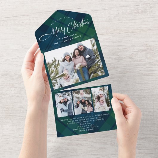 クリスマス4フォトグリーティングQRコードホリデーカード オールインワン招待状 (貼ってはがせる)