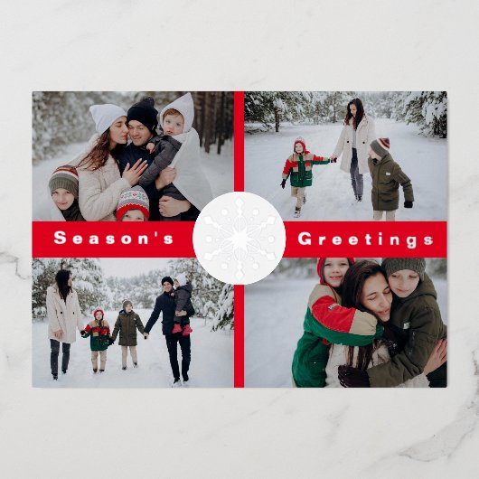 クリスマス4フォトコラージフォイルホリデーカード 箔シーズンカード (正面)