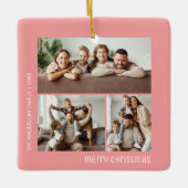 クリスマス4家族の写真コラージピンク セラミックオーナメント (正面)