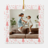 クリスマス4家族の写真コラージピンク セラミックオーナメント (裏面)