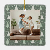 クリスマス4家族の写真コラージュセージグリーン セラミックオーナメント (裏面)