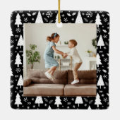 クリスマス4家族の写真コラージュ白黒 セラミックオーナメント (裏面)