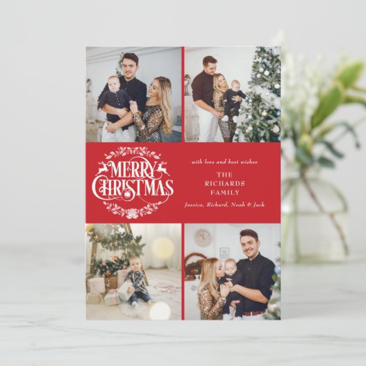 クリスマス4枚写真コラージュ エレガント クラシック シーズンカード (スタンド正面)