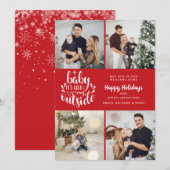 クリスマス4枚写真コラージュ ベイビー イッツ コールド アウトサイド シーズンカード (正面/裏面)